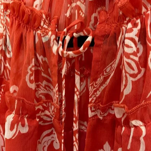 Evereve orange and white floral print long sleeve tie front top, size x small - Picture 6 of 12